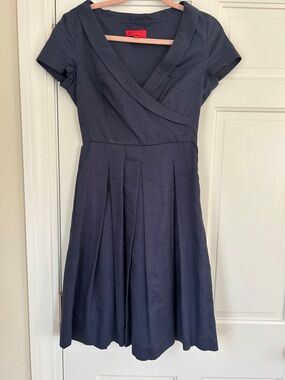 Lilla P Navy Short-Sleeve Wrap Midi Dress